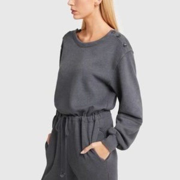 New Xirena | Jenn Fleece Lined Jumpsuit Ember Charcoal Gray Jogger Style Large - Picture 11 of 11